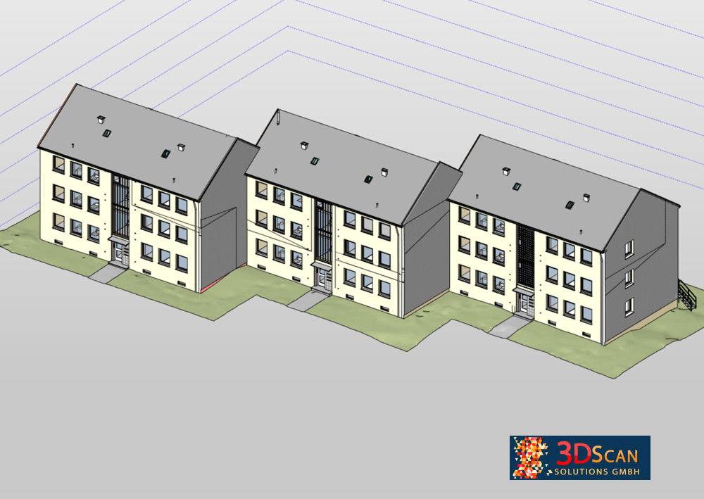 Bild zeigt Vermessung von 220 Wohneinheiten in Mönchengladbach für Fassadensanierung durch 3DScan Solutions GmbH.